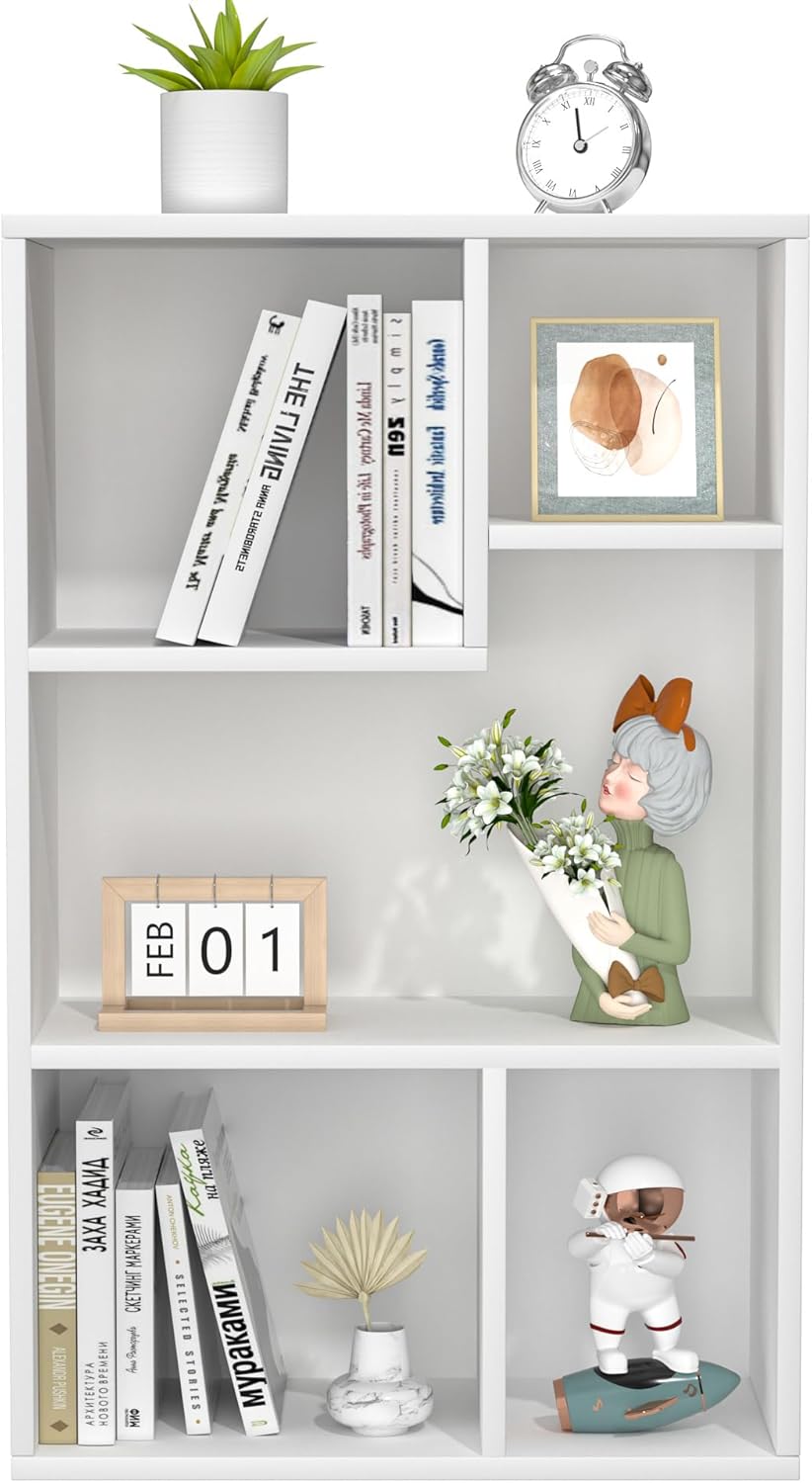 VECELO 5 Cube Modern Bookcases, 3 Tier Bookshelves, 31 Inch High Cubby Storage Organizer, Shelf Hight Up to 12.8 Inches Suit for Most Books, Vertical or Horizontal Use Available,Pearl White