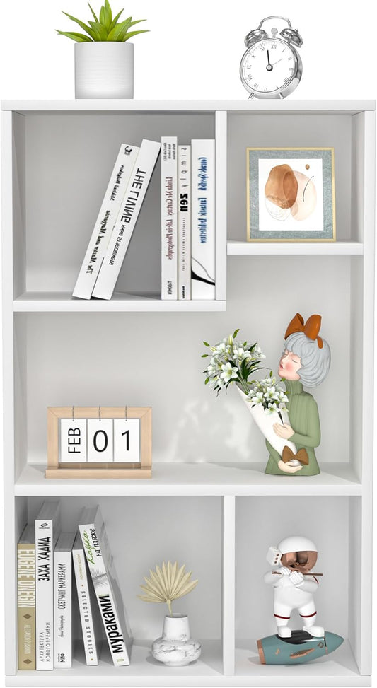 VECELO 5 Cube Modern Bookcases, 3 Tier Bookshelves, 31 Inch High Cubby Storage Organizer, Shelf Hight Up to 12.8 Inches Suit for Most Books, Vertical or Horizontal Use Available,Pearl White