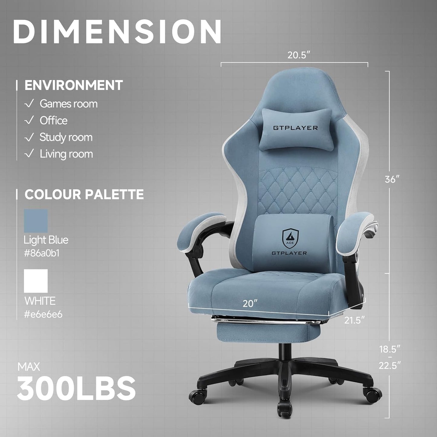 GTPLAYER Office Chair, Gaming Computer Desk Fabric Chair with Footrest, High Back Ergonomic Office Chair with Pocket Spring Lumbar Support and Linkage Armrests Adjustable Height Swivel for Home Task