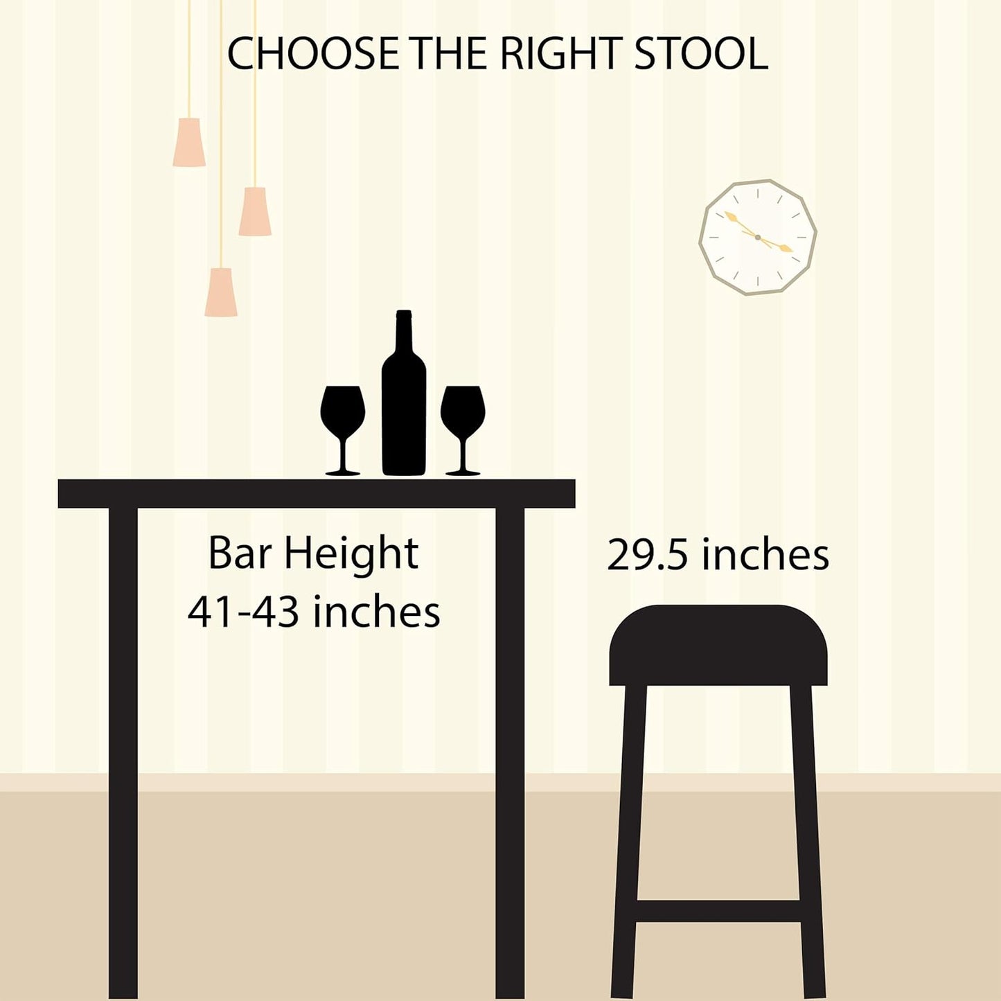 Lavish Home Set of 2 Counter-Height Bar Stools - 29.5" Round Wood Barstools with Hairpin Legs for Kitchen or Dining Room - Modern Farmhouse Furniture