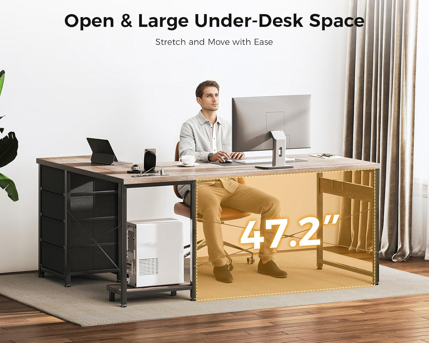 AODK L Shaped Desk with 4 Tier Drawers, 61" Reversible Gaming Desk with Power Outlets, L Shaped Computer Desk with USB Charging Port and Host Stand, Home Office Corner Desk, Easy to Assemble, Grey Oak