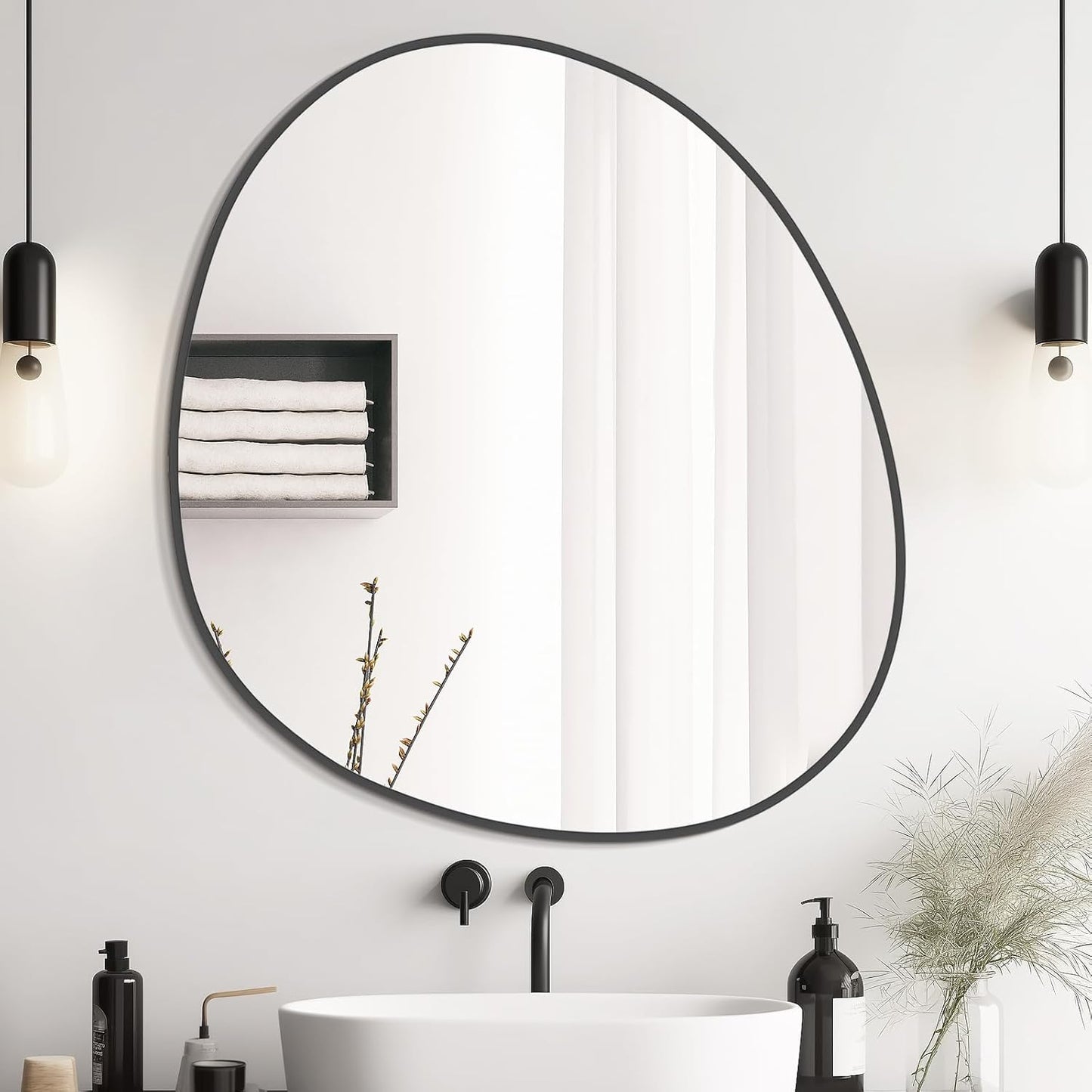 WallBeyond Asymmetrical Mirror, Irregular Wall Mirror, Abstract Wall Mirrors Decorative for Bedroom Living Room Entryway Hall, Unique Wall Mirror 28" H x 26" W, Black