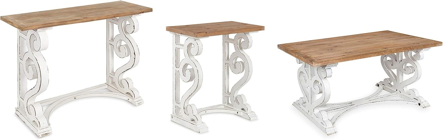 Kate and Laurel Wyldwood Country French Solid Wood Console Table - Rustic/White Legs - Natural Wood Top