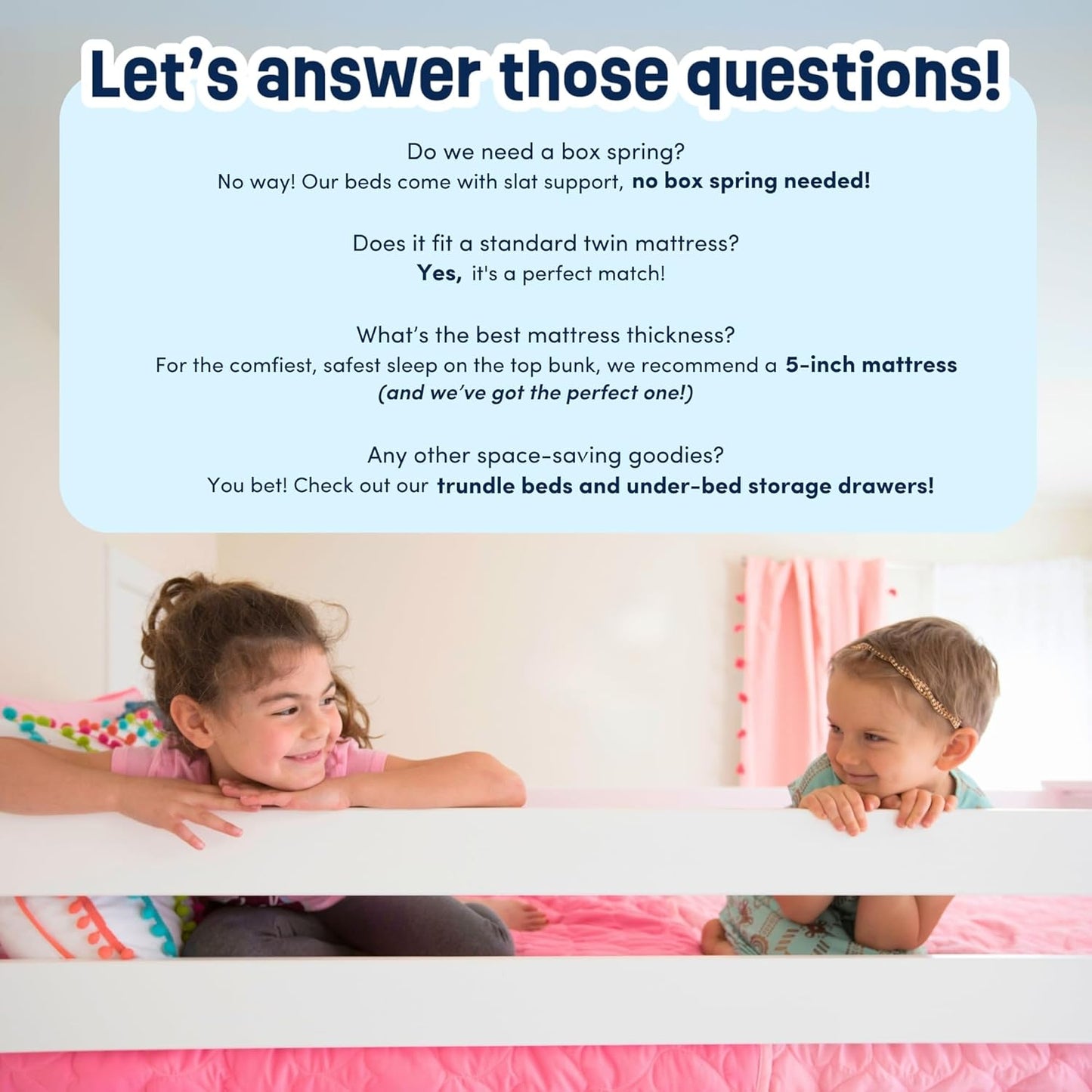 Max & Lily Bunk Bed Twin over Twin, Solid Wood Bunk Bed Frame with Ladder for Kids, 14" Safety Guardrails, Easy Assembly, No Box Spring Needed, White