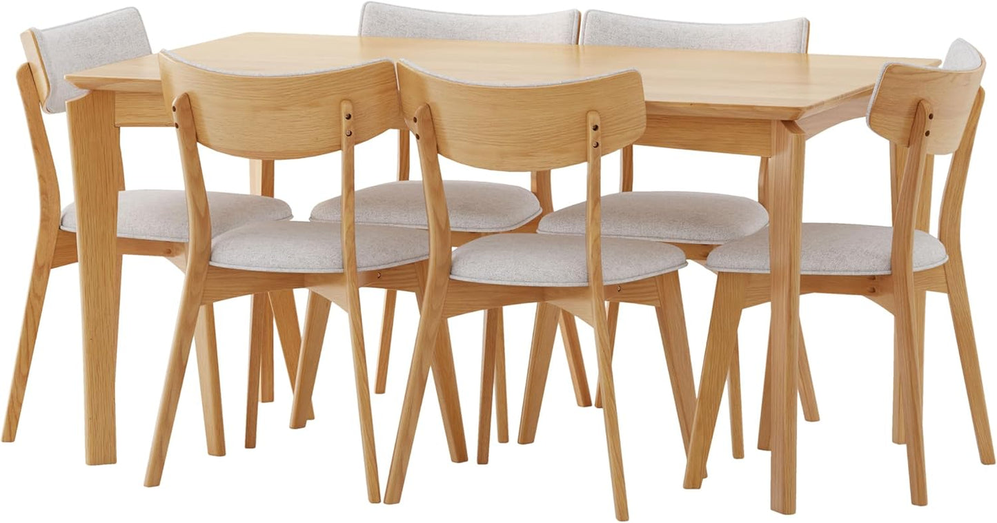 Christopher Knight Home Indoor Wood and Fabric 7 Piece Dining Set, Natural Oak and Light Beige
