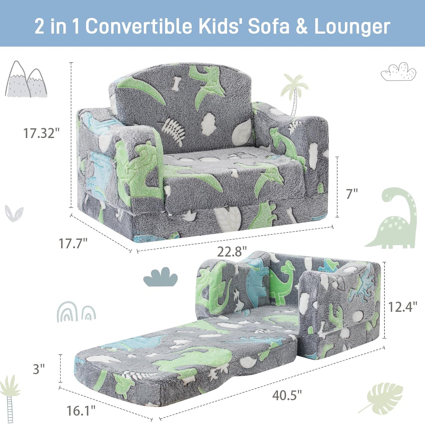 Thick Comfy Toddler Chair and Couch for Kids,2-in-1 Soft Plush Fold Out Sofa for Children,Convertible Couch to Lounger for Toddler