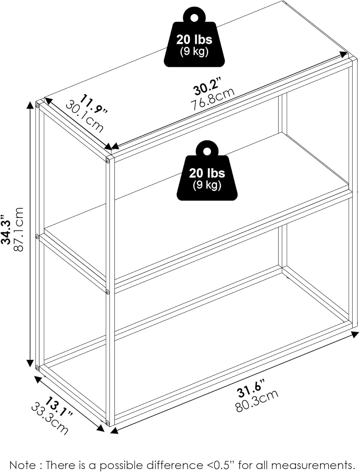 Furinno Moretti Modern Lifestyle Wide Stackable Shelf, 2-Tier, Solid White/White