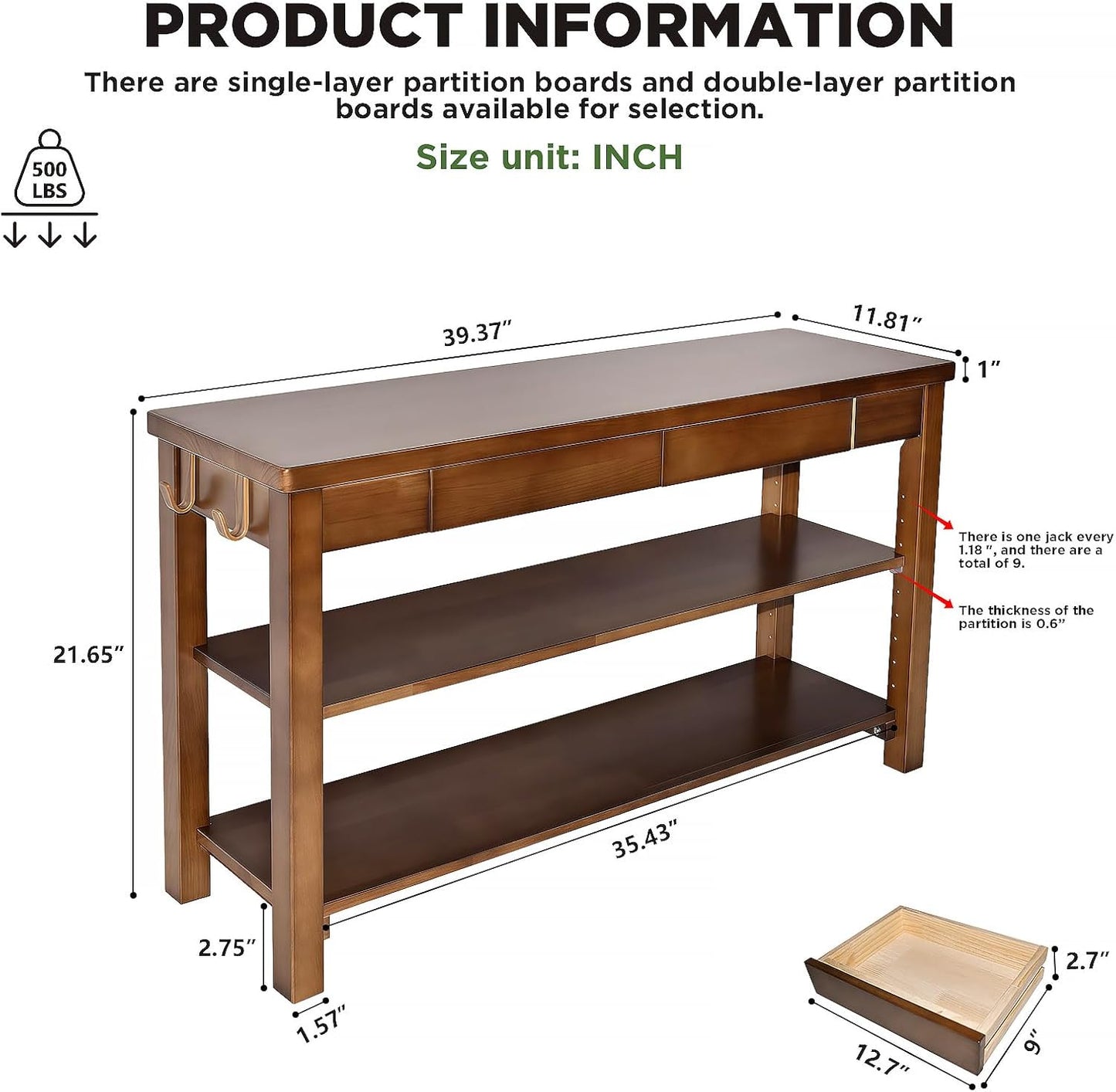 Wood Shoe Bench Entryway with Drawer: 2-Tiers Wooden Storage Shoe Rack with Bench Seat, Compact Mid-Century Modern Design for Entryway, Hallway,Closet,Front Door Entrance,Foyer Walnut 39.3"