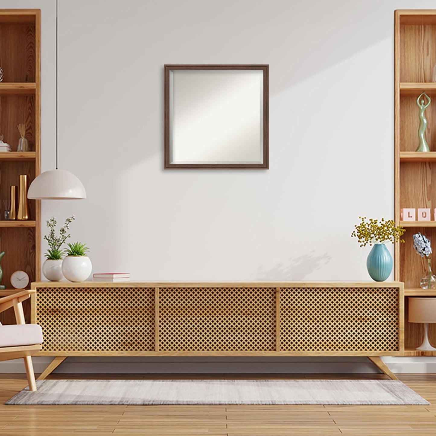 Amanti Art Brown Wall Mirror 22x22 Florence Medium Brown Square Bathroom Mirror for Wall Decor Living Room, Medium Casual Frame, Hangs Horizonally and Vertically, Bathroom Decor, Beveled Edge from WI