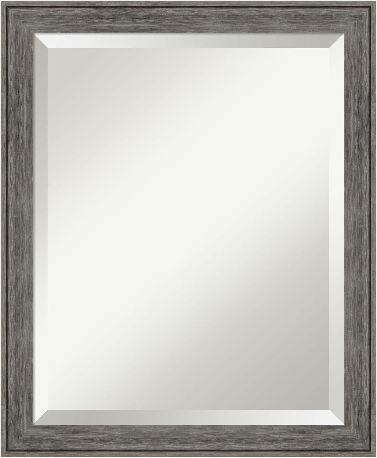 Amanti Art Grey Wall Mirror 23x19 Regis Barnwood Grey Narrow Rectangle Bathroom Mirror for Wall Decor Living Room, Small Country Rustic Wood Frame, Hangs Horizonally and Vertically, Bathroom Decor,