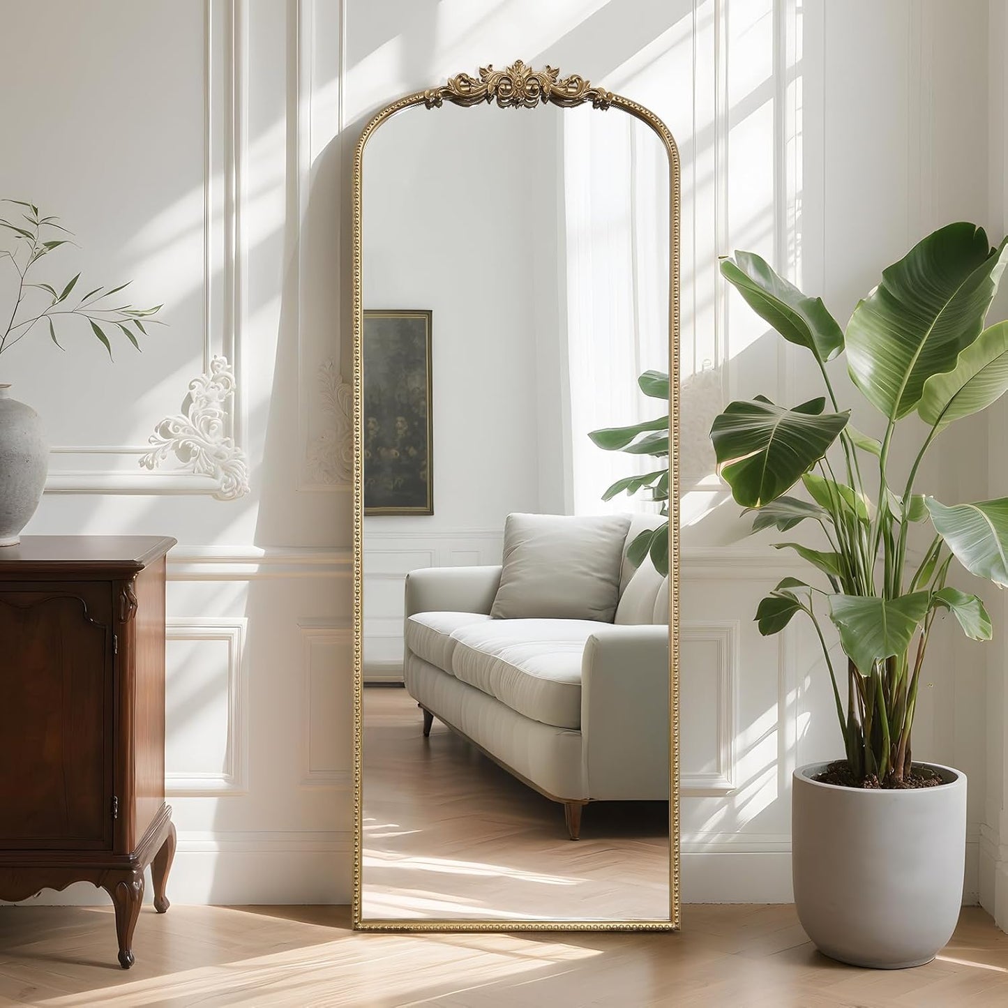 WallBeyond Arched Full Length Mirror Wall Mounted, 21x56 Inch Gold Antique Mirror, Vintage Metal Frame Full Body Mirro for Bedroom, Living Room, Hanging or Leaning