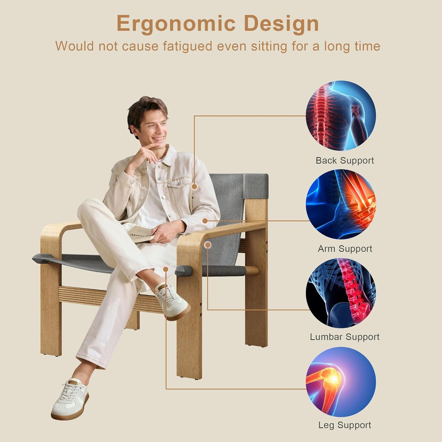 Ball & Cast Living Room Chairs,Mid-Century Lounge with Comfortable Linen Fabric Armchair & Rubber Wood Frame,Accent Chair Wide Armrest,Detachable and Washable Seating Furniture for Reading,Dark Grey