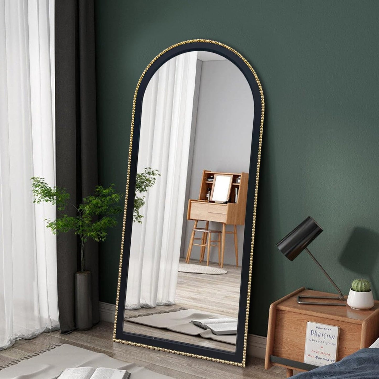 WAMIRRO Ornate Full Long Mirror, Arched Black Carved Morden Luxury Living Room Decorative Ornate Mirorrs for Entryway Firplace Mantel Hallway 24"X53"