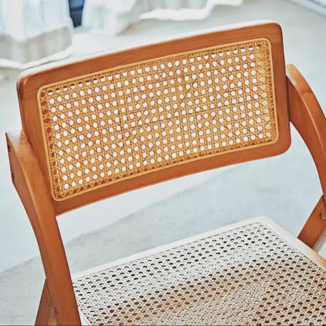 Simple Rattan Dining Chair Set of 2, Foldable Lounge Chair, Suitable for Living Room, Dining Room, Bedroom Desk Office Chair. (Cherry Color Set of 2)