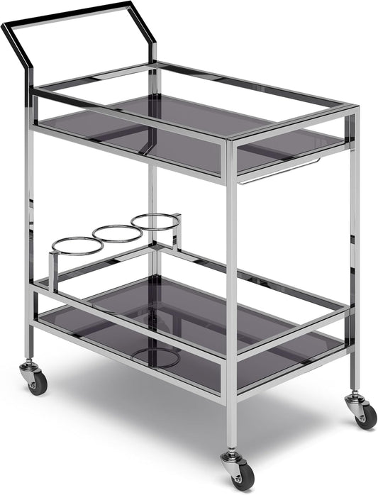 SIMPLIHOME Watts Modern 26 inch Wide Bar Cart in Chrome for the Living room, dining room and kitchen