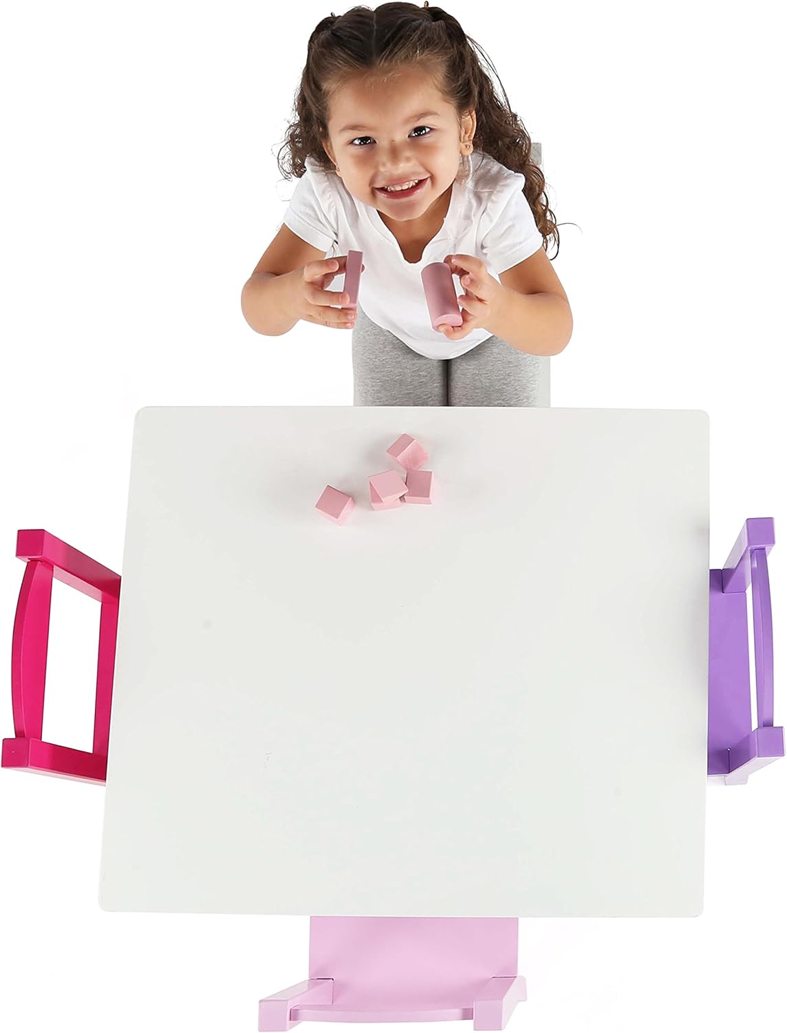 Humble Crew Kids Wooden Table and 4 Chairs Set, White/Purple/Pink - Kids Table and Chair Set for Toddlers and Children for Arts, Crafts, and Snack Time - Sturdy, Durable Toddler Activity Table
