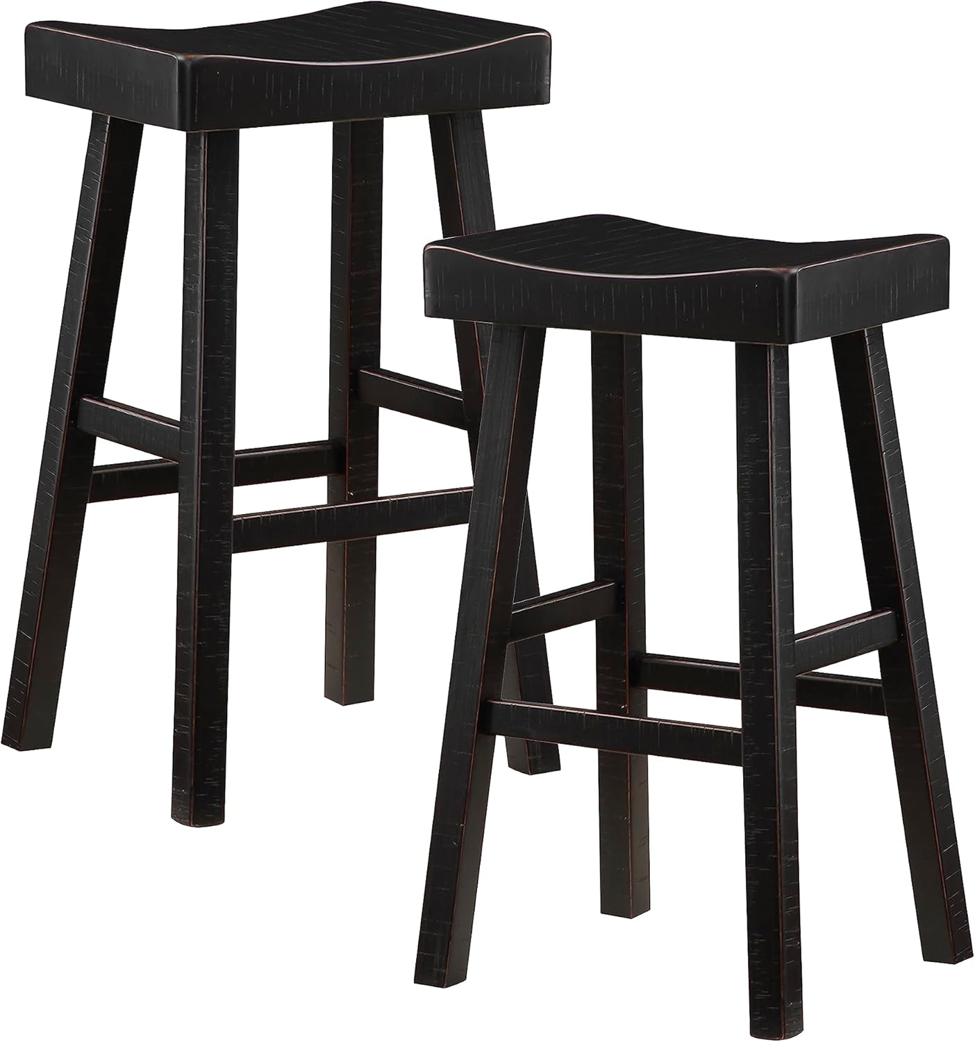 Lexicon Saddle Bar Stools Set of 2 Barstools with Footrest, Armless Dining Chairs for Kitchen Island, Breakfast Nook, Living Room, Pub Height, Black