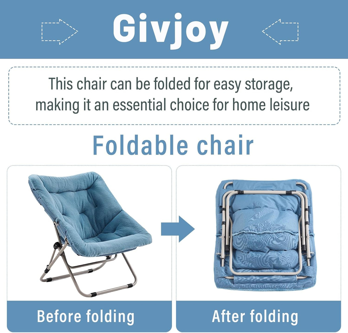 Comfy Folded Chair, Soft Faux Fur Oversized Folding Chair, Flexible Lounge Lazy Chair for Kids Girls Teens Adults, Moon Chair for Dorm Rooms, Bedroom, Living Room