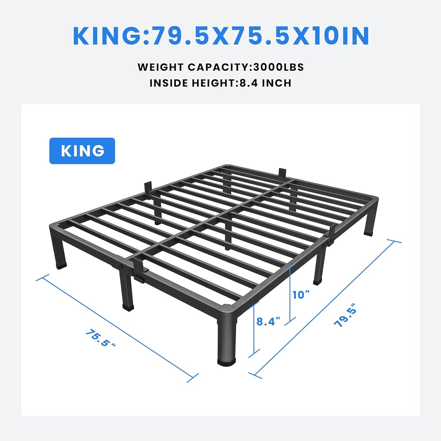 MAF 10 Inch King Metal Platform Bed Frame with Round Corner Legs, 3000 LBS Heavy Duty Steel Slats Support, Noise Free, No Box Spring Needed, Easy Assembly