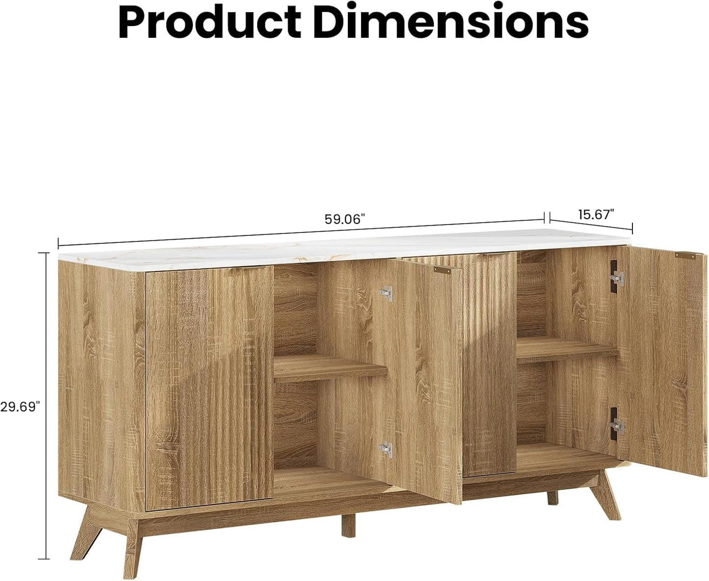 Buffet Cabinet with Storage, Fluted Multifunctional Storage Cabinet with 4 Doors, Sideboard Cabinet with Doors Modern Buffet Table Accent Coffee Bar Console Table,fluted buffet cabinet