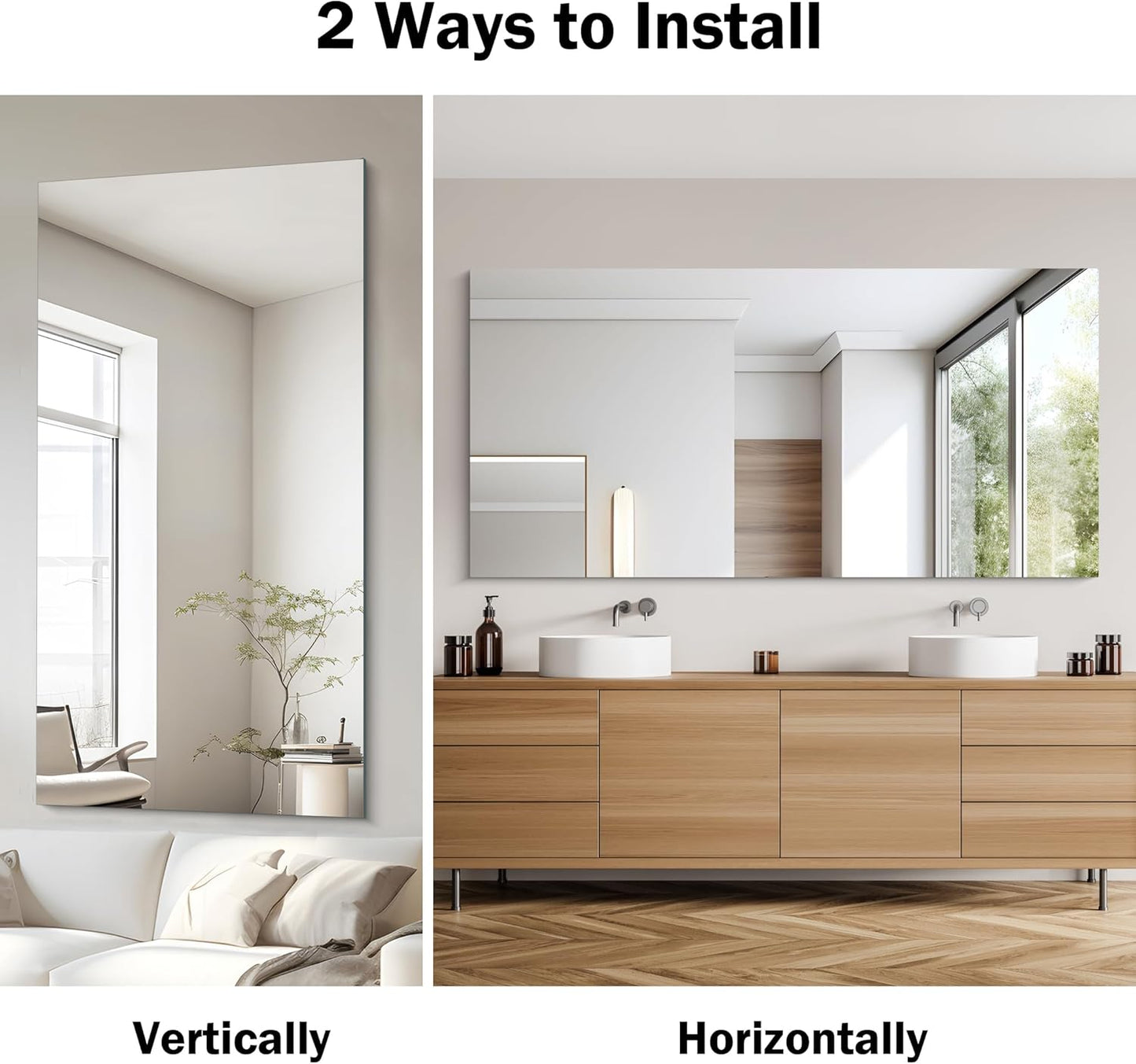 Frameless Mirror, 30x60 Inch Large Bathroom Mirrors for Wall, Upgraded Shatterproof Rectangle Vanity Mirror Over Sink with Polished Edge for Bathroom,Bedroom,Living Room and Entryway