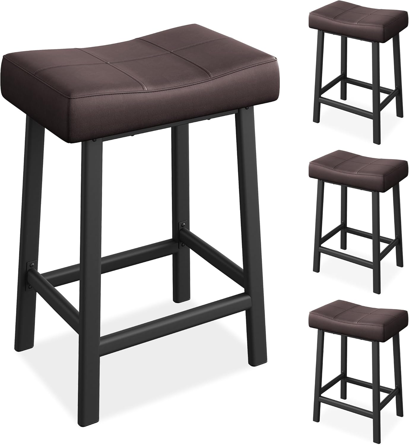 GarveeHome Counter Height Bar Stools Set of 4, 24 Inch Barstools for Kitchen Island Counter, Upholstered Padded Saddle Chairs with Curved Cushion, Easy Assembly, Brown