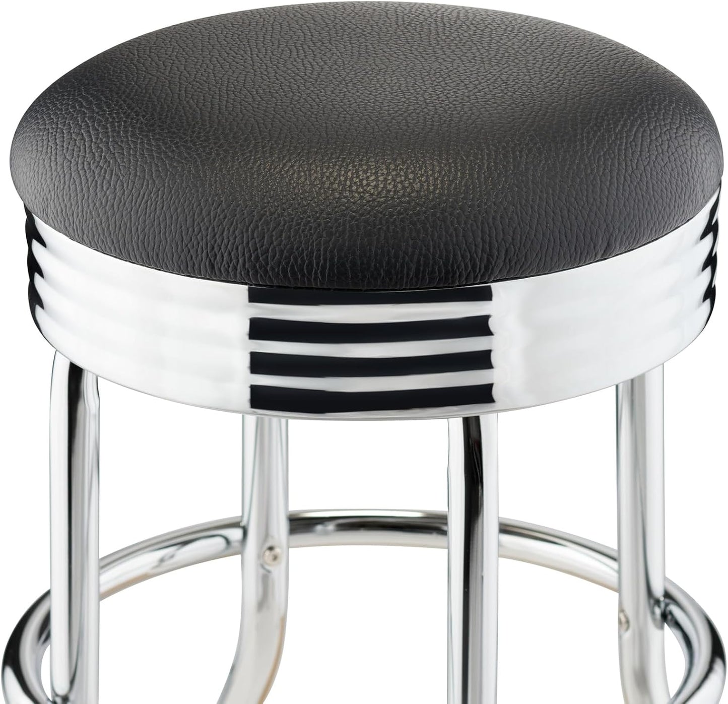 TRINITY Heavy Duty 25-Inch Backless Swivel Bar Stool for Kitchen, Garage, or Workshop, Chrome Finish with Faux Leather Seat, 1 Pack, Black