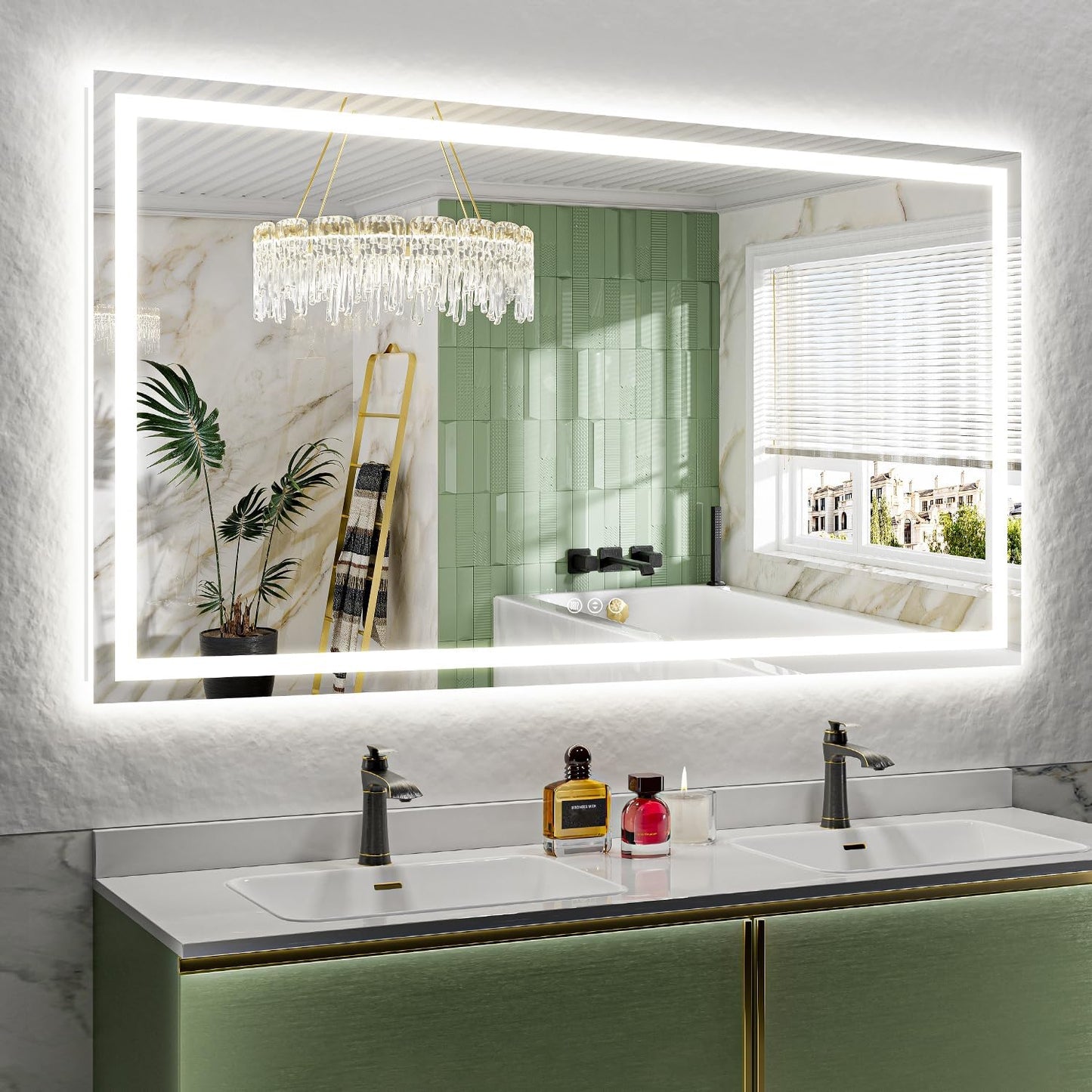 66x36 Inch LED Bathroom Mirror with Lights Front and Backlit Lighted Vanity Mirror for Bathroom Wall with 3 Colors Dimmable Anti-Fog Memory Shatter-Proof IP54 Waterproof Horizontal/Vertical