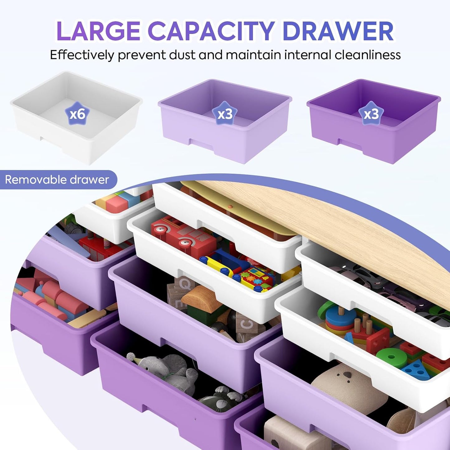 12-Drawer Storage Cabinet with Wooden Tabletop, Versatile Cube Storage Organizer Bin Storage for Home, Office, Playroom, Classroom & Craft Room Storage (Gradient Purple)