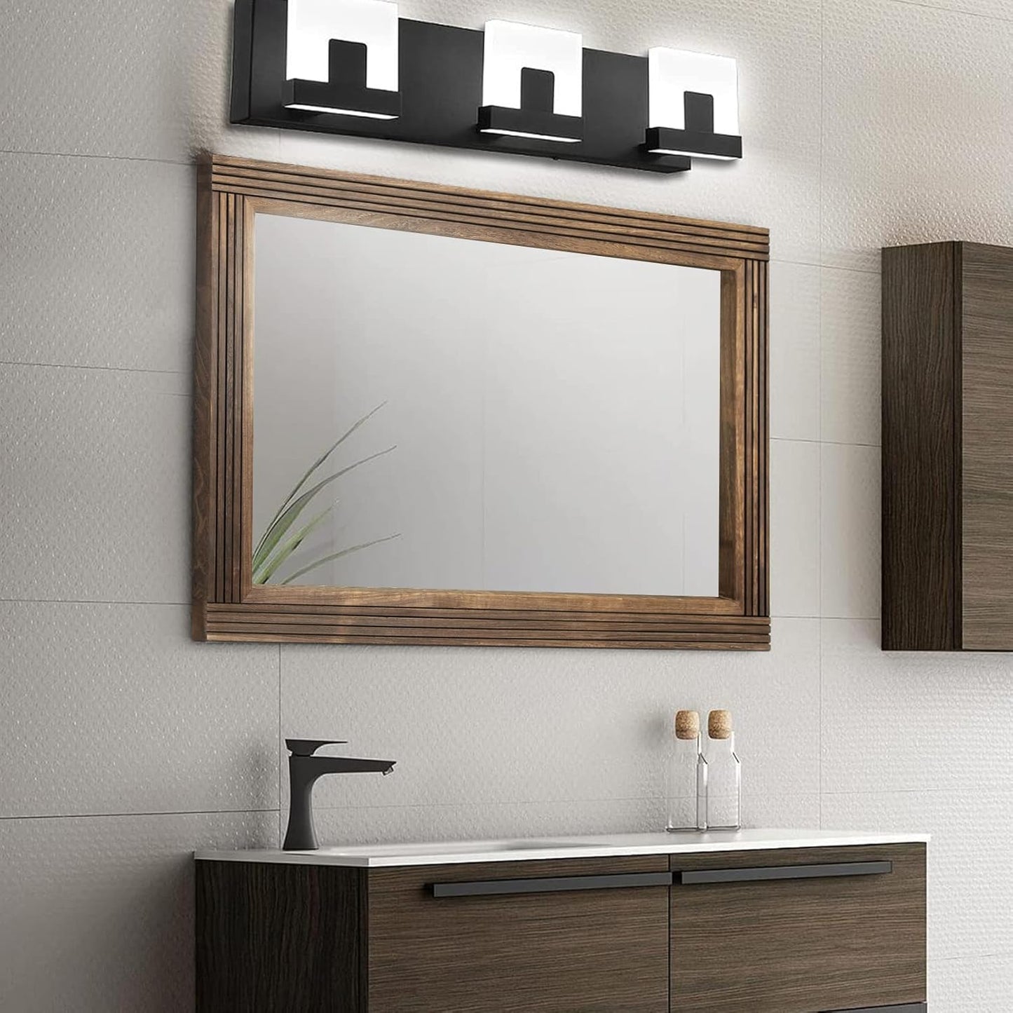 YOSHOOT Hand-Made Wooden Spliced Wall Mirror for Bathroom, Rustic Farmhouse Vanity Mirror, Décor Wall Art, Solid Wood Frame, Vertical or Horizontal Hanging, 60" x 36", Brown