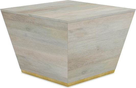 SIMPLIHOME Abba Square Coffee Table - 28 inch Wide Solid Mango Wood Modern Cocktail Table in White Wash, Contemporary Table for Living Room with Low Profile Block Design, Assembled