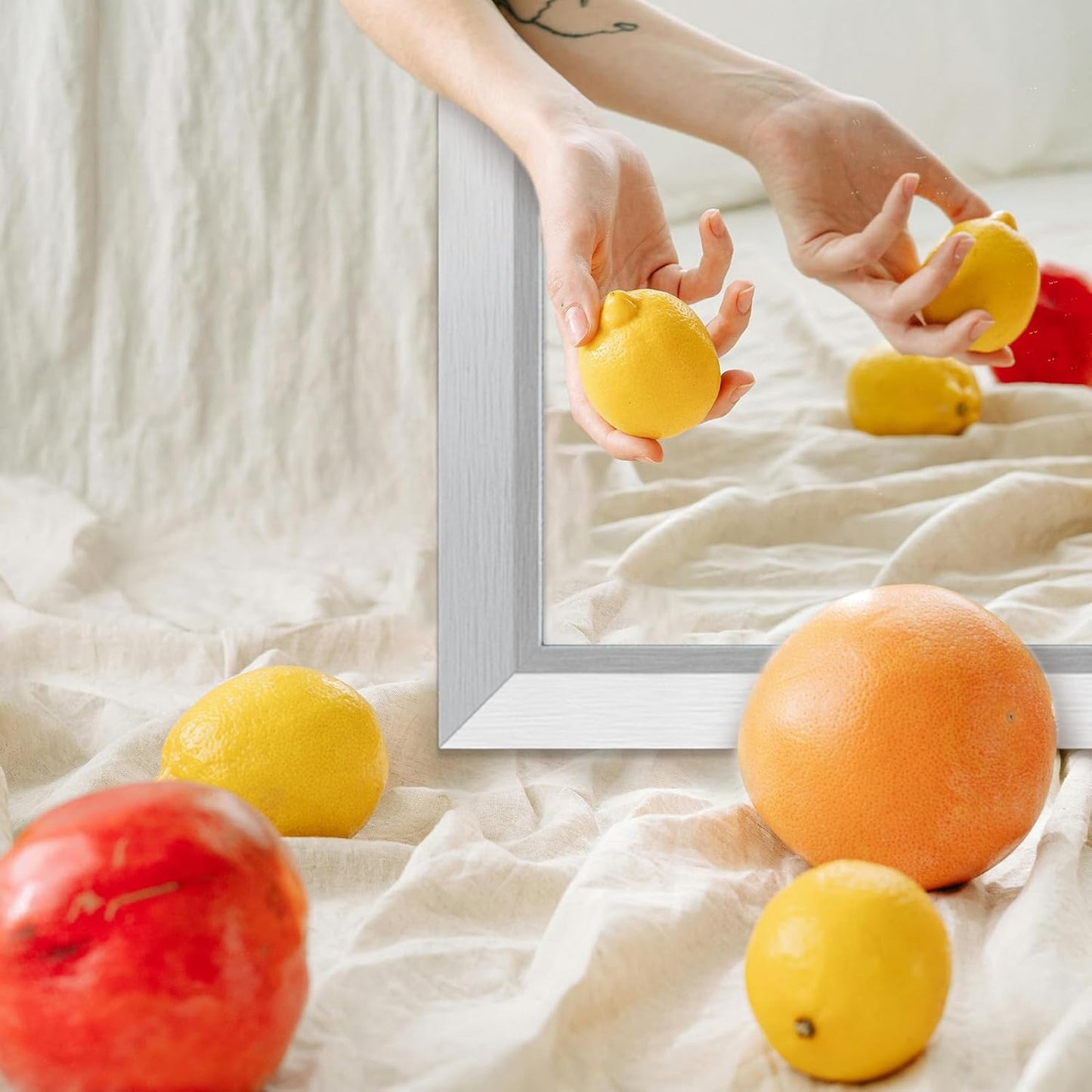 Amorho 48x32 Inch Bathroom Mirror Silver, Thick Metal Framed Wall Mirrors for Over Sink, Brushed Nickel Mirror Perfect for Bedroom, Living Room, Entryway, Rectangle (Horizontal/Vertical).