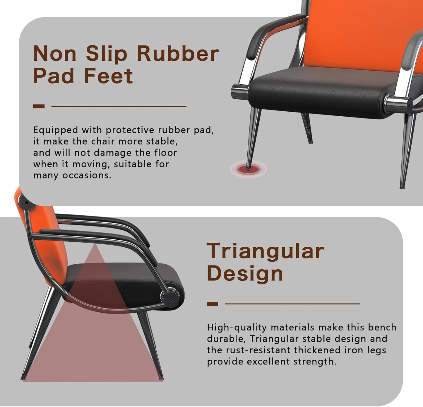 wonline 4 Seat Waiting Room Chair with Armrest PU Leather Office Furniture, Office Guest Seating Lobby Conference Reception Chairs for Airport Clinic Hospital Bank Salon Barber(Orange&Black)