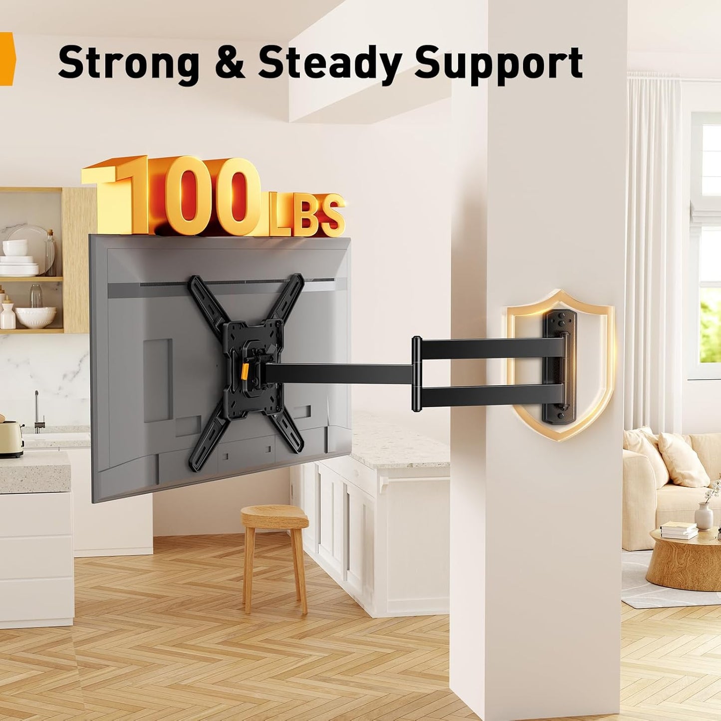 Perlegear Long Arm TV Wall Mount for 26-65 inch TVs up to 100 lbs, Corner TV Mount Bracket with 31.65” Extension, Swivel, Tilt Articulating Arms, Full Motion Wall Mount, Max VESA 400x400mm PGMF25B