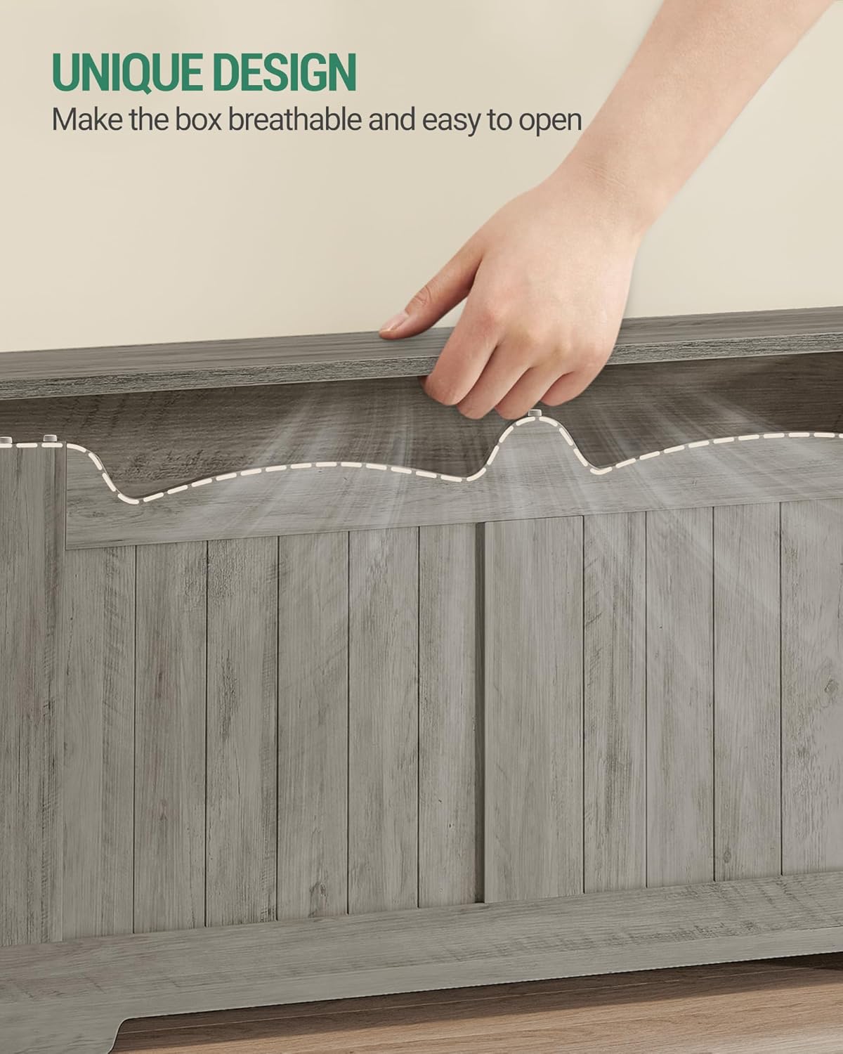 39.4" Storage Chest, Storage Bench Trunk with 2 Safety Hinge,Wooden Box, Lift-Top Chest Organizer, Shoe Bench for Entryway, Bedroom, Living Room, Greige SB01005X