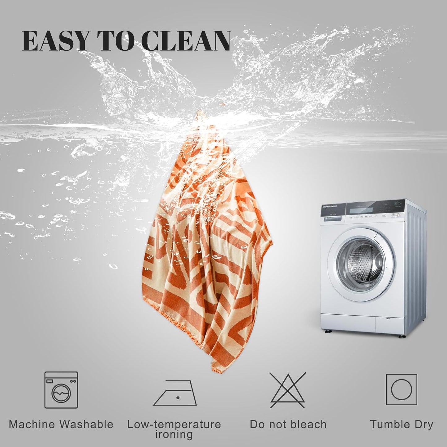 HANDONTIME Orange Sofa Covers for Loveseat, 3 Cushion Couch, Boho Style, Soft Chenille, Dog-Friendly, Thick Washable, 91" X134"