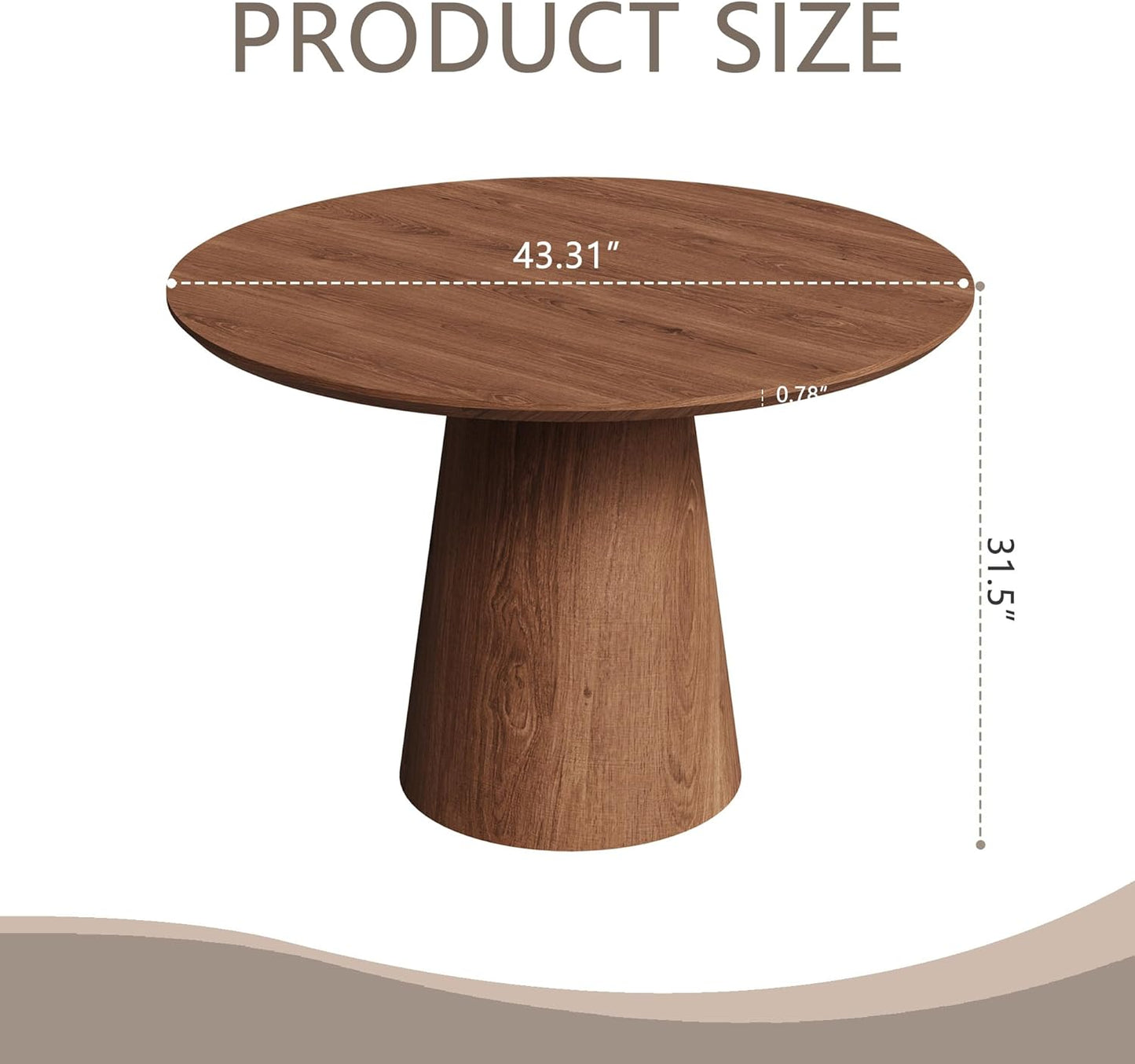 Round Dining Room Table for 4, 43'' Modern Farmhouse Kitchen Table with Round Pedestal, for Kitchen, Living Room, Cafe,Small Spaces, Apartment Walnut