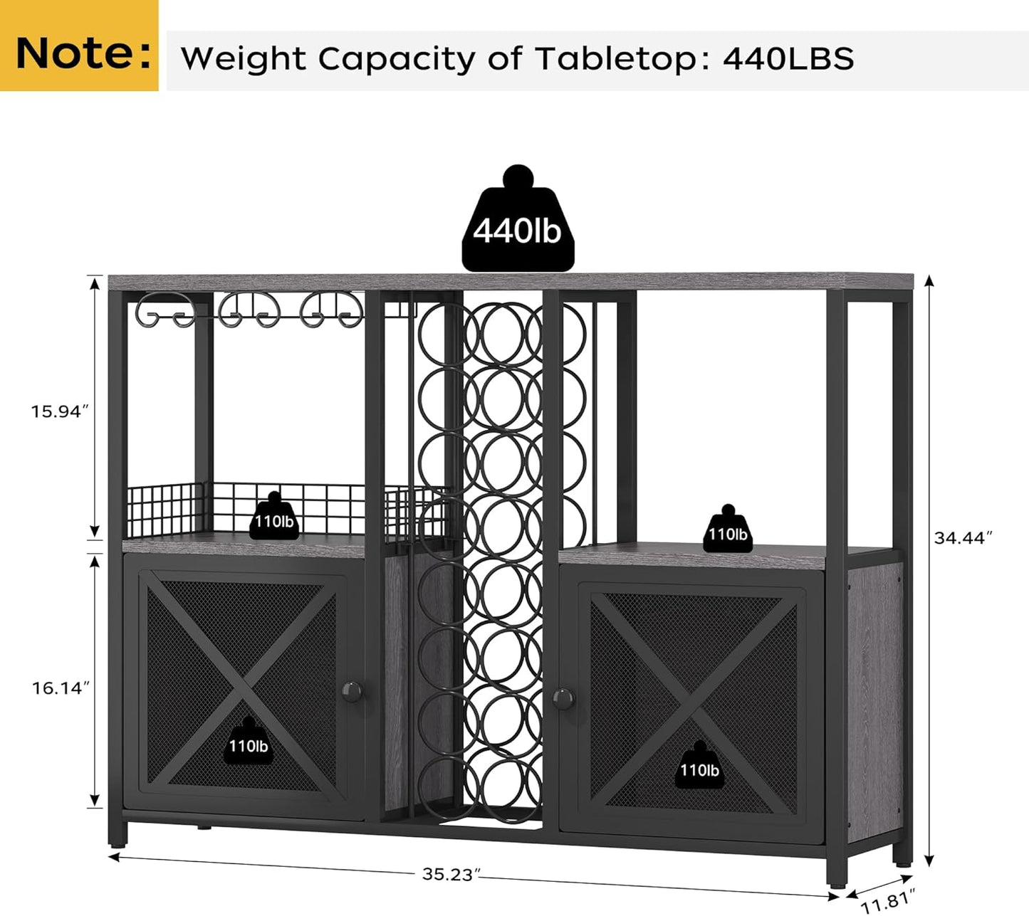 Homeiju Mini Bars for Home, Wooden Coffee Bar Cabinet, Modern Liquor Cabinet for Liquor and Glasses, Farmhouse Buffet Wine Bar Cabinet with Storage Sideboard for Home Kitchen Dining Room (Deep Grey)