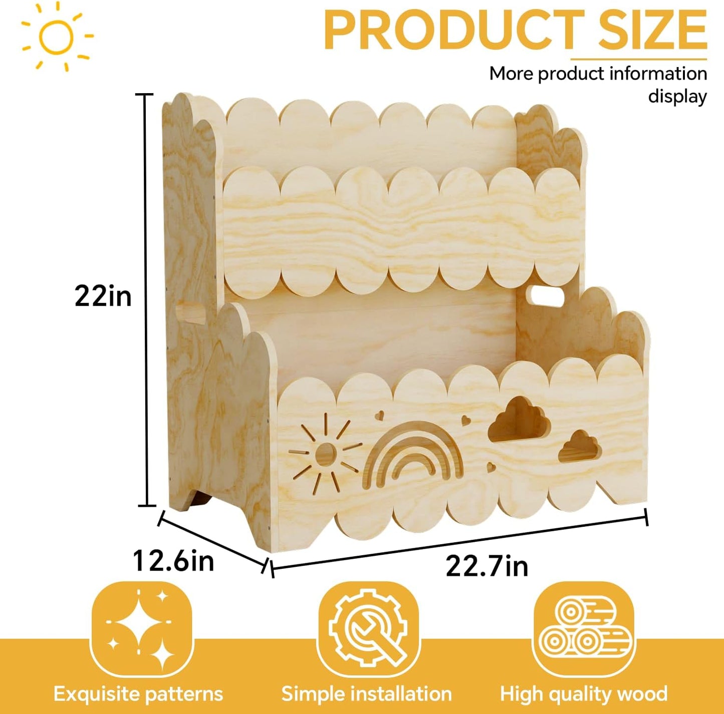 Wood 2-Tier kids bookshelf, Montessori Bookshelf, Suitable Kids Rooms, Nursery & Classroom, kids bookshelf and Toy Storage, Toddler Book Rack, Nursery Book Shelves