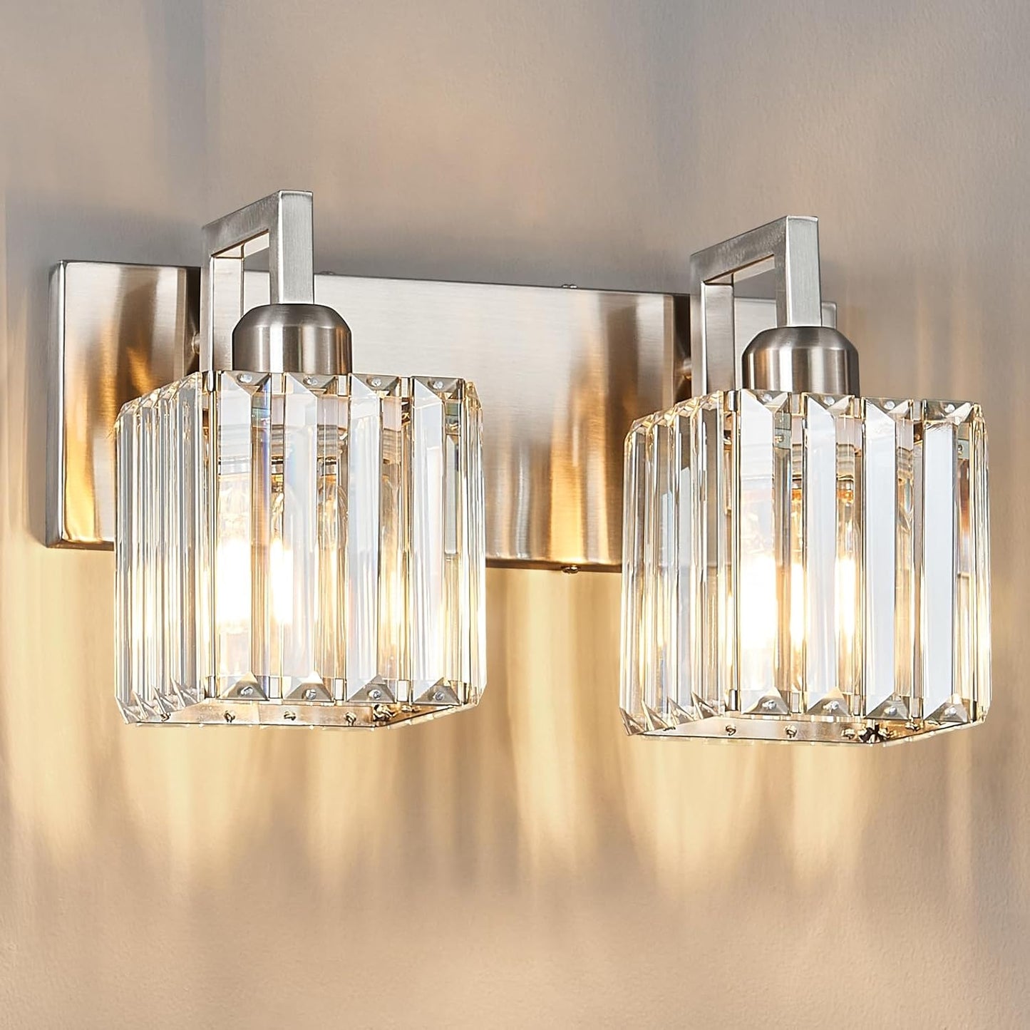 Modern Bathroom Vanity Light 2-Lights Brushed Nickel Vanity Light Crystal Wall Light Bathroom Light Fixtures