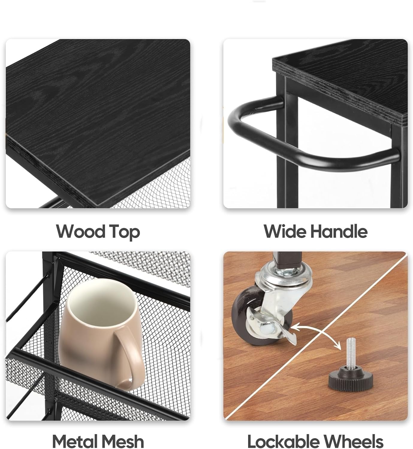 MOOACE Slim Storage Cart, 5 Tier Kitchen Rolling Carts with Wheels, Metal Narrow Cart Utility Cart Mobile Shelving Unit for Bathroom Organizer Kitchen Office Laundry Room, Black