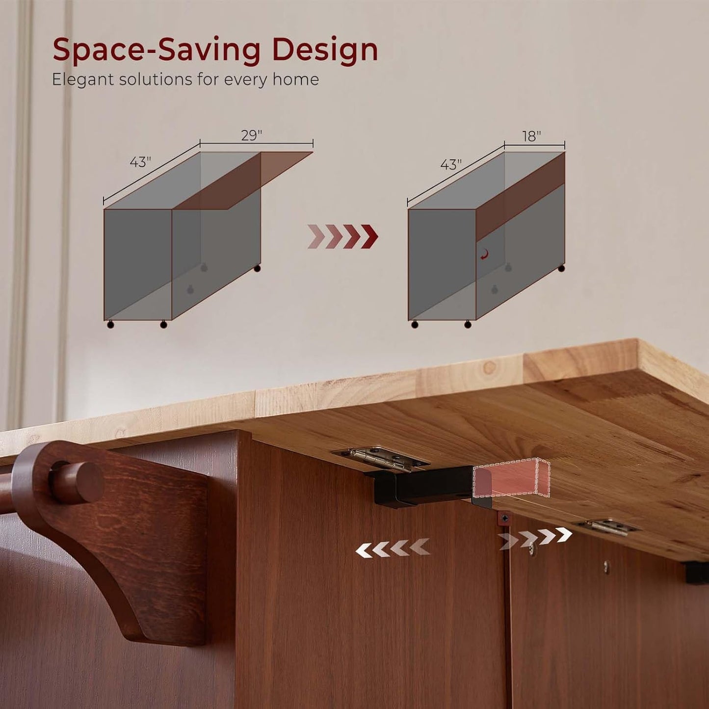 Walnut 54" Rolling Kitchen Island Cart with Storage, Large Kitchen Cart with Folding Drop Leaf Breakfast Bar, Wood Island Table with 3 Drawers and Spice Rack & Towel Rack, Brown