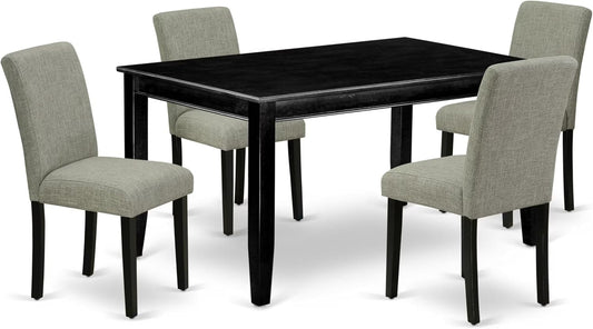 East West Furniture DUAB5-BLK-06 5 Piece Kitchen Table Set for 4 Includes a Rectangle Dining Table and 4 Shitake Linen Fabric Parson Dining Room Chairs, 36x60 Inch, Black