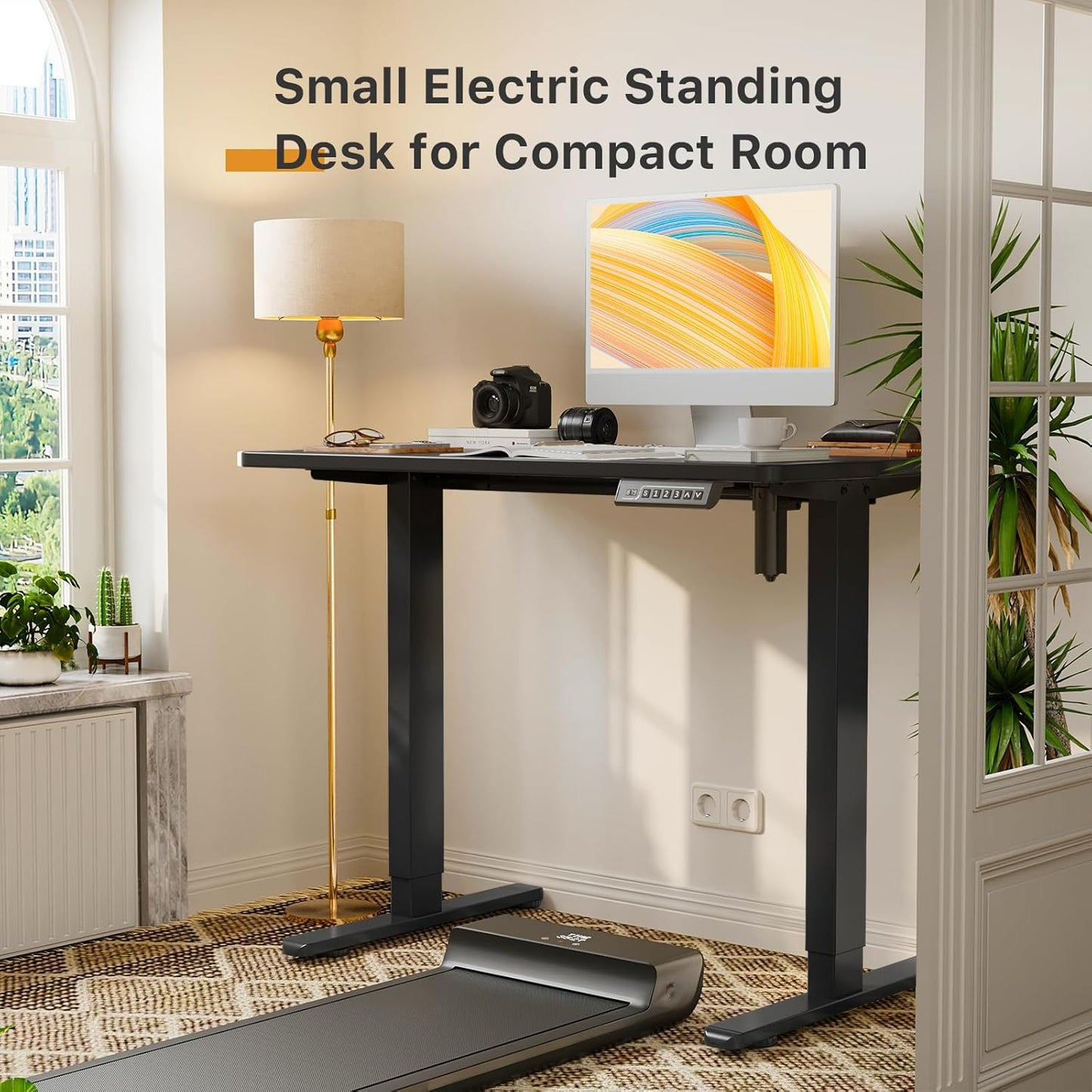 JOY worker Small Electric Standing Desk, 35" x 20" Whole Piece Height Adjustable Desk with Memory Controller, Black Sit to Stand Desk Workstation for Home Office