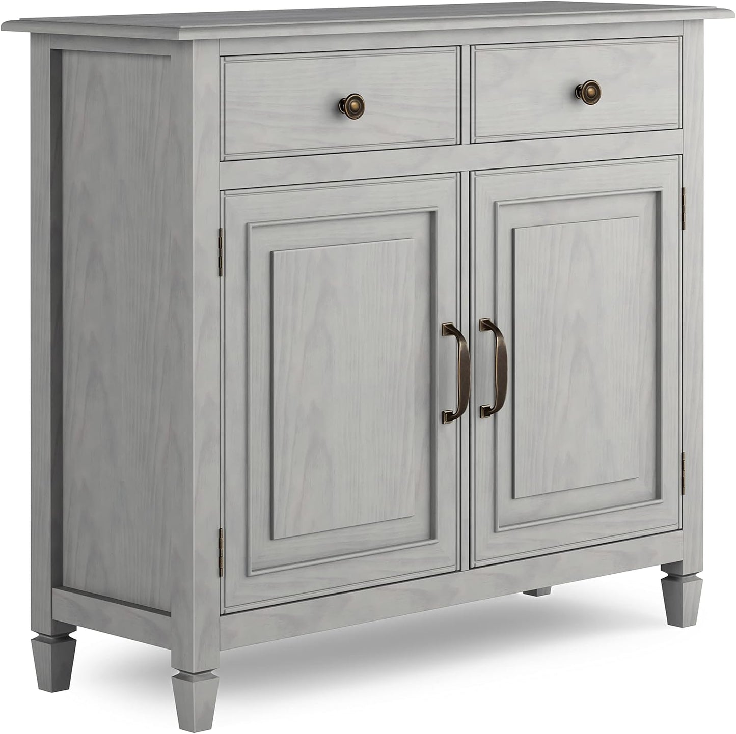 SIMPLIHOME Connaught 40-inch Wide Solid Wood Storage Cabinet in Fog Grey for Entryway, Living Room, Organizer for Hats, Gloves, Shoes, Keys, Slim Design, Traditional Style