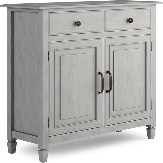 SIMPLIHOME Connaught 40-inch Wide Solid Wood Storage Cabinet in Fog Grey for Entryway, Living Room, Organizer for Hats, Gloves, Shoes, Keys, Slim Design, Traditional Style