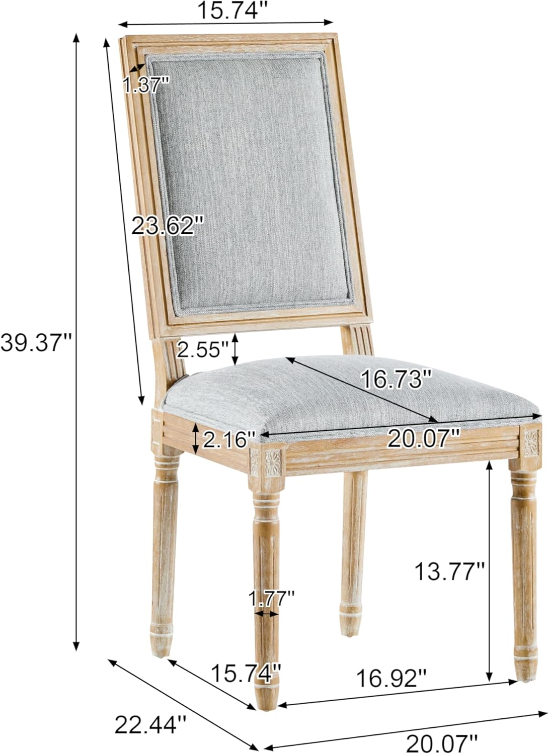 Christopher Knight Home Regina French Country Dining Chairs Set of 2, Wooden Dining Room Chair, High Back Kitchen Side Chair, Fabric Upholstered Armless Extra Seat, Grey and Natural