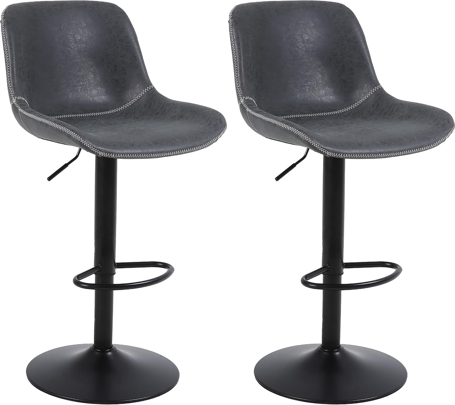 Bar Stools Set of 2, Swivel Counter Height Barstools with Back, Adjustable Bar Chairs, Tall Armless PU Leather Kitchen Island Stool (Black)