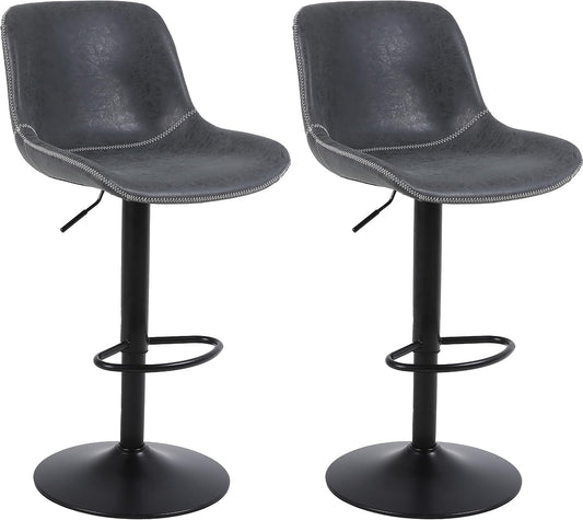 Bar Stools Set of 2, Swivel Counter Height Barstools with Back, Adjustable Bar Chairs, Tall Armless PU Leather Kitchen Island Stool (Black)