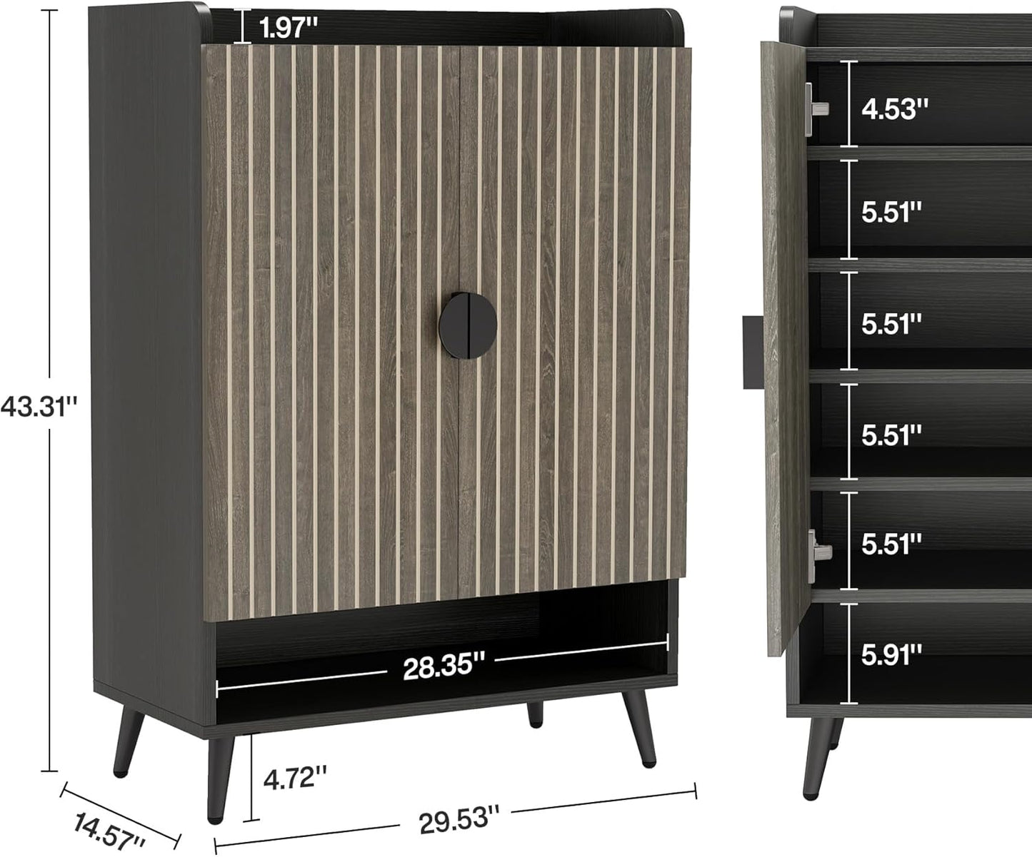 Tribesigns Shoe Cabinet with Doors, 7-Tier Shoe Storage Cabinet with Adjustable Shelves, Wooden Shoes Rack Shoe Storage Organizer for Entryway, Hallway, Closet, Living Room, Gray